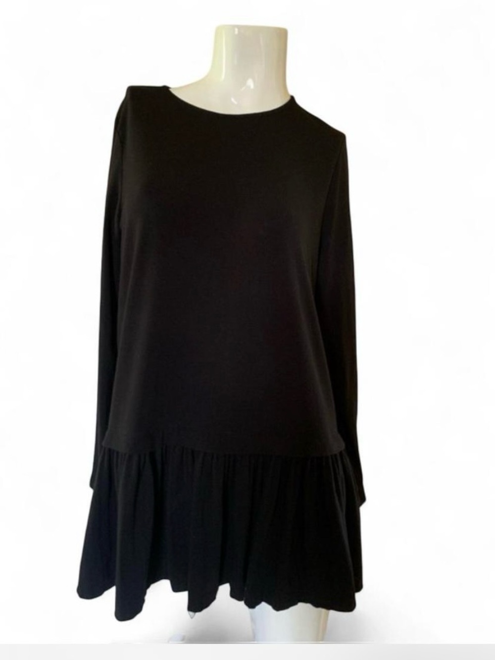 J. Jill Black Long-Sleeve Ruffle-Hem Top